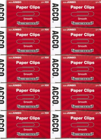 ACCO Brands Paper Clips, Jumbo, Smooth, Economy, 10 Boxes, 100/Box (72580)
