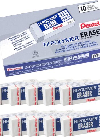Pentel Hi-Polymer Block Eraser, Large, White, Pack of 10 Erasers
